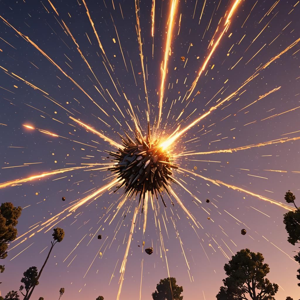 Vibrant Meteor Shower in 3D Digital Art Style