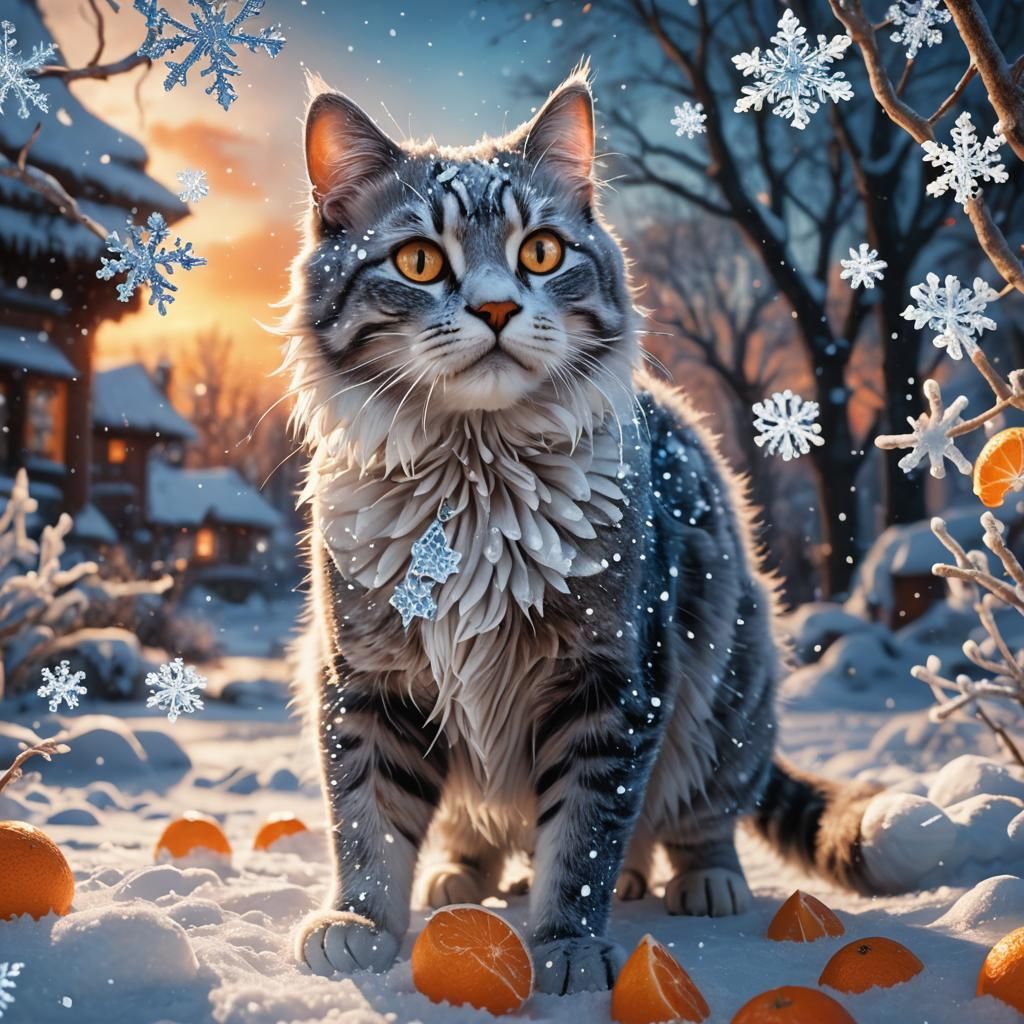 Cat's First Snow: A Whimsical Winter Scene