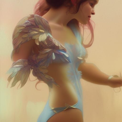 Radiant Angel in Bathing Suit: Hyperdetailed Concept Art