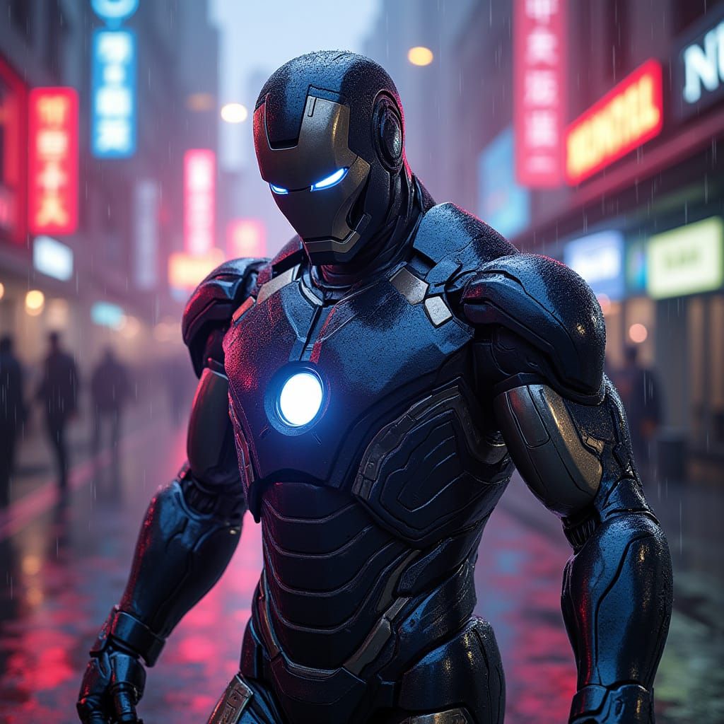 Iron Man and Venom Merge in Gritty Cyberpunk Union