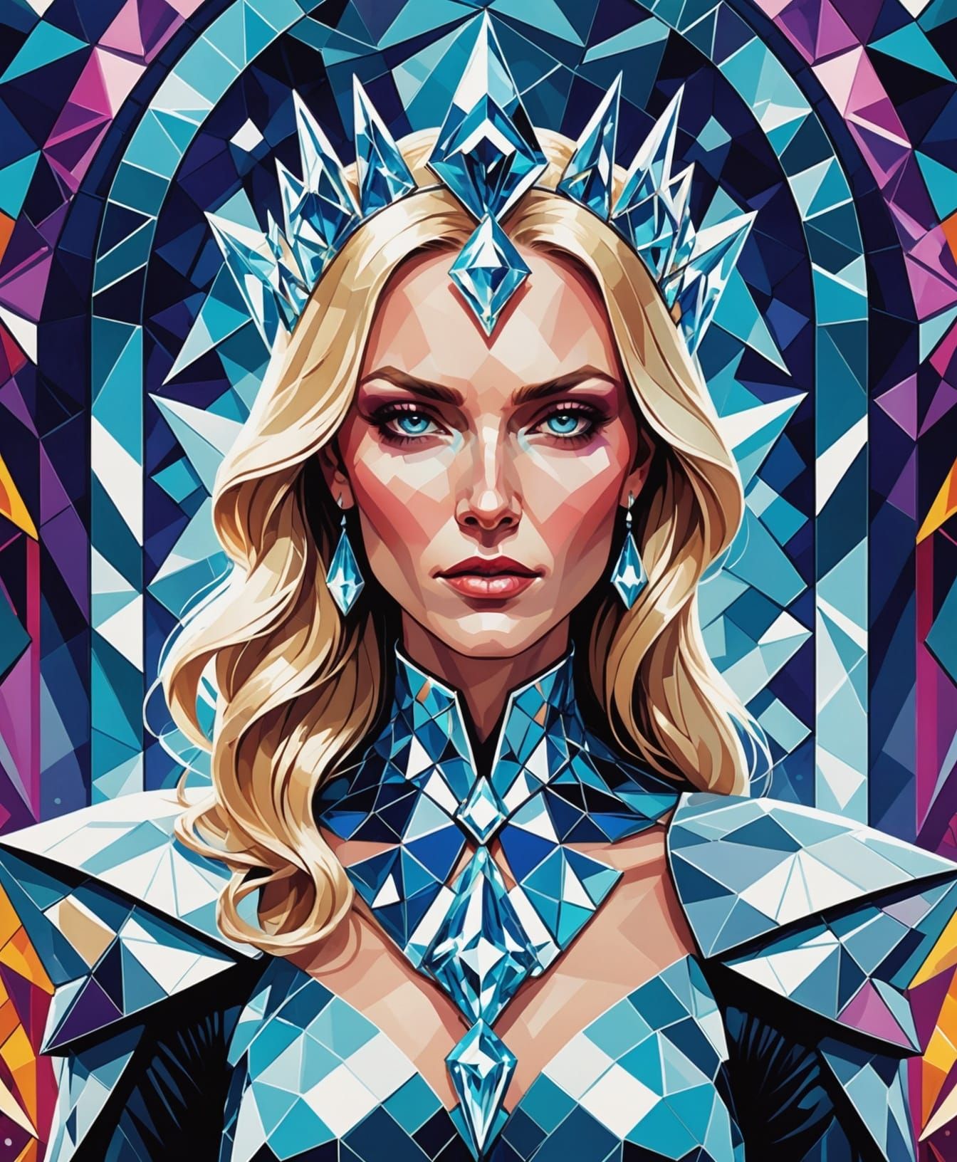 Emma Frost as a Diamond Queen in a Crystalline Palace