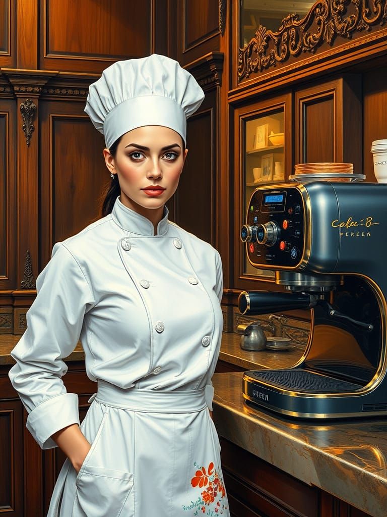 Confident Female Chef in Futuristic Kitchen