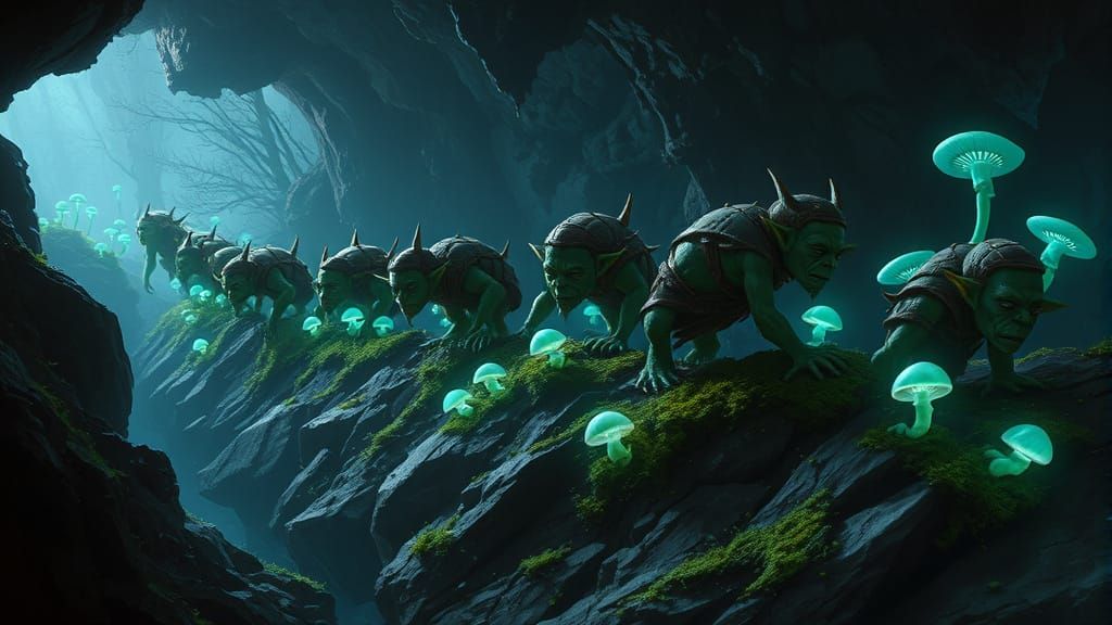 Mischievous Goblins in Dimly Lit Cavern