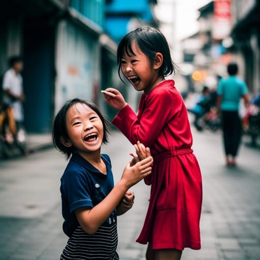 Girls Playing in Hanoi: Street Photography