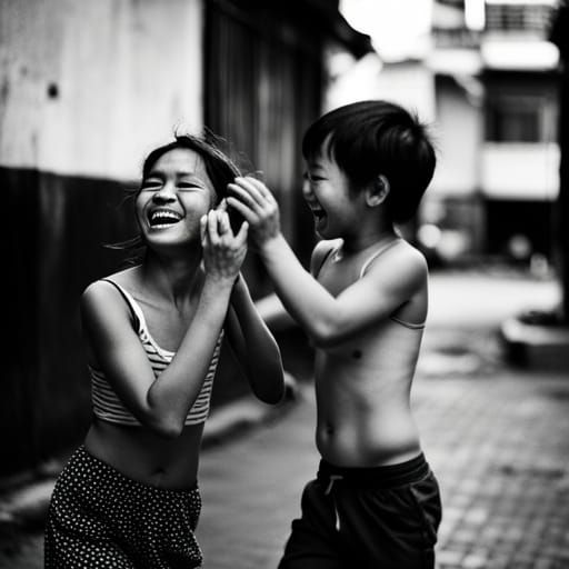 Joyful Children Playing in Hanoi Street Photography