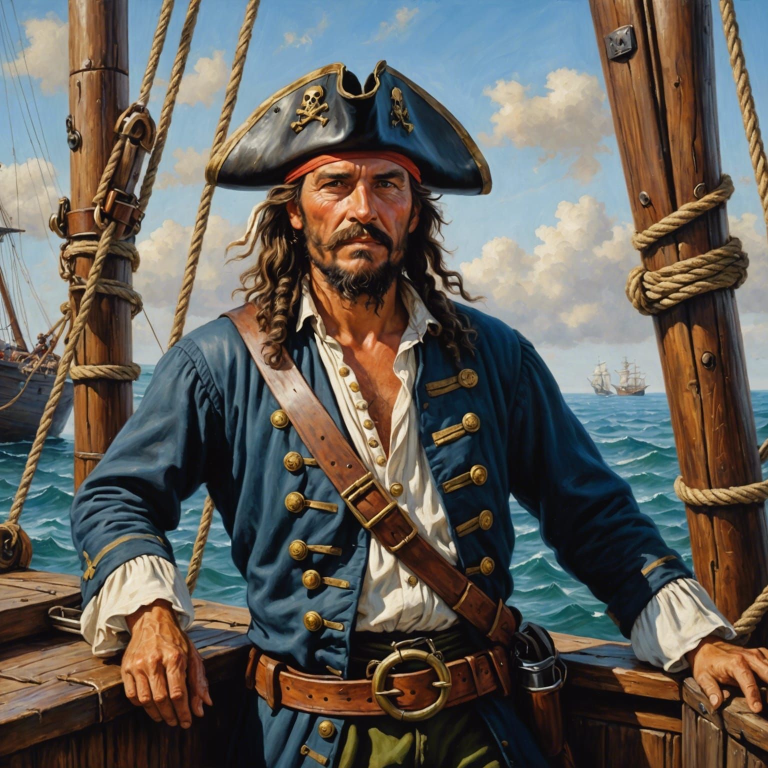 Pirate First Mate on a Sailship: Realistic Oil Painting