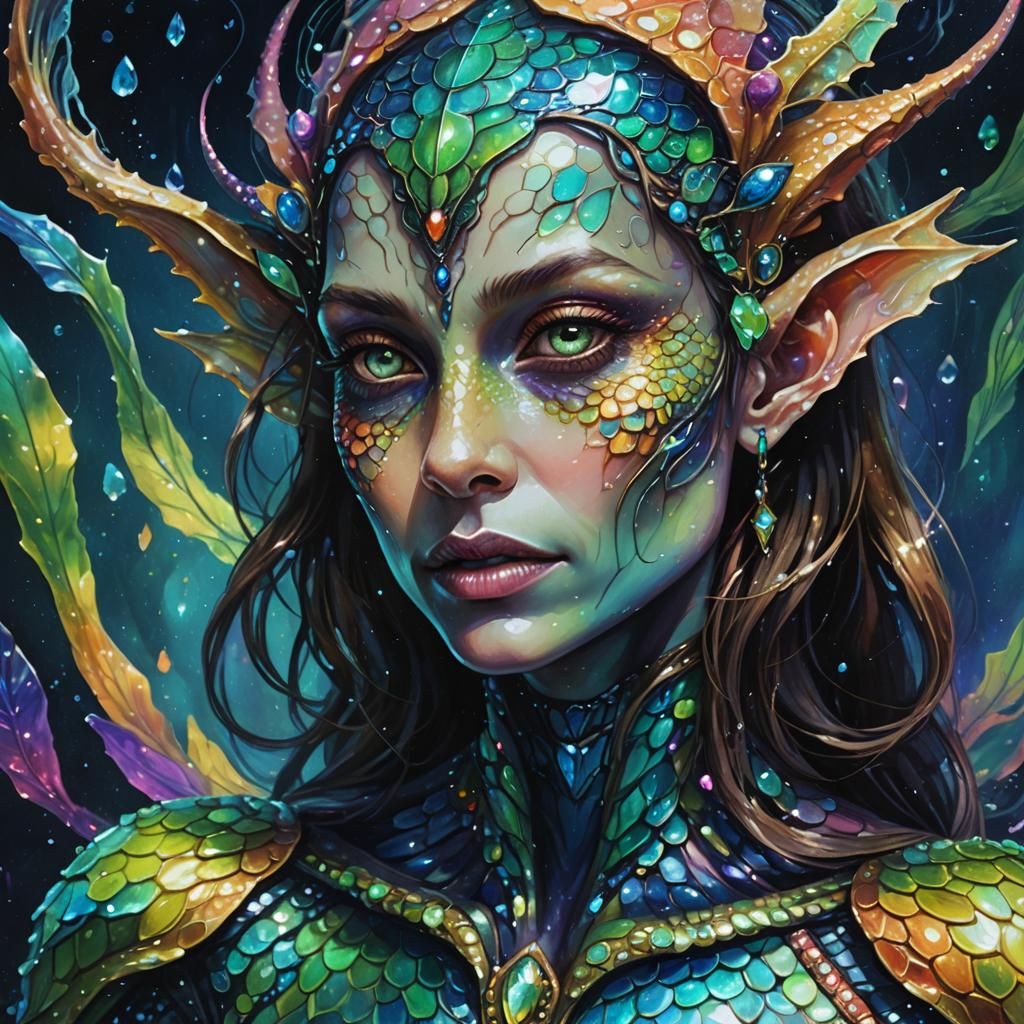 Mystical Alien Hybrid Portrait in Oil Painting Style