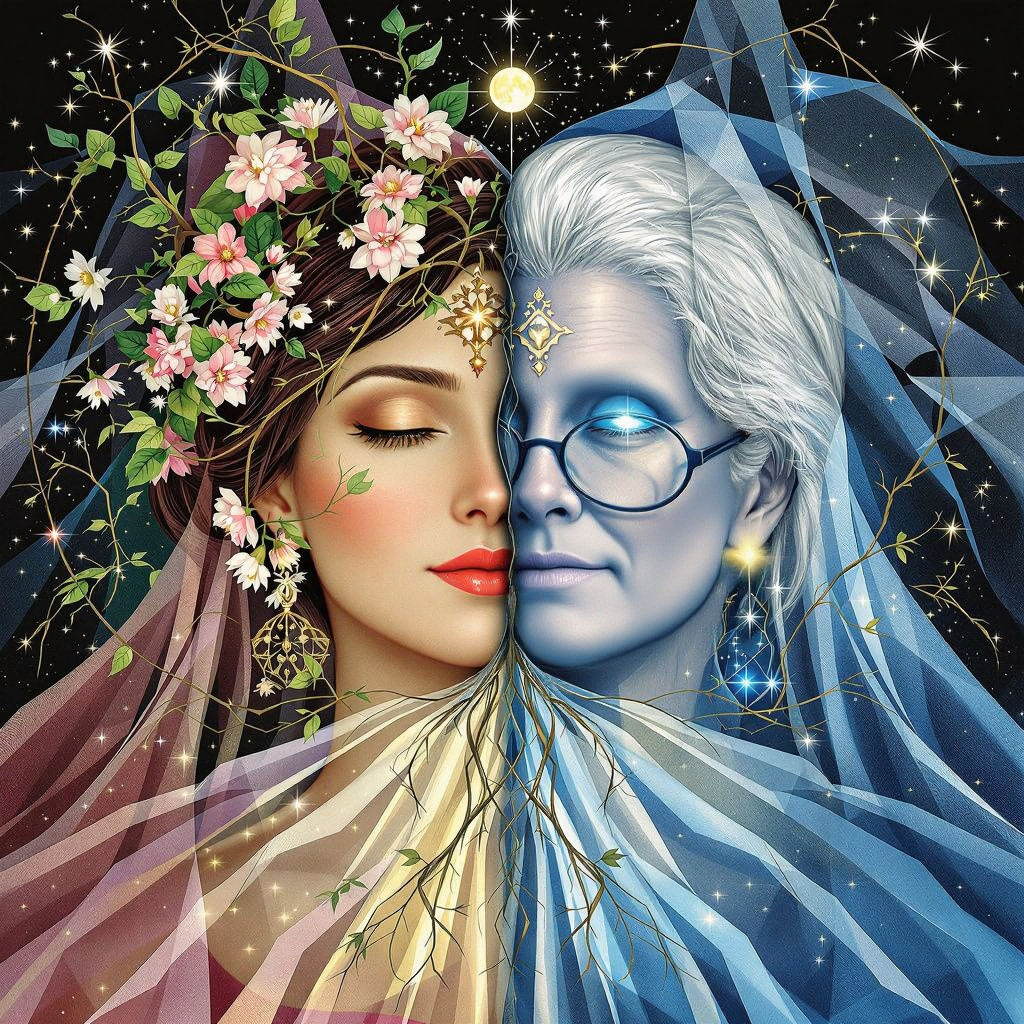 Mirrored Woman in Spring and Winter Bloom