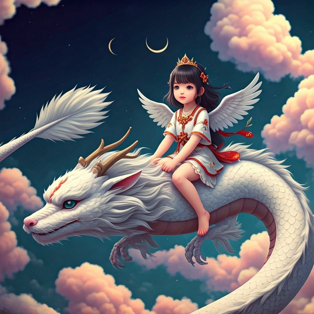 Angel Princess on Dragon: 3D Anime Art