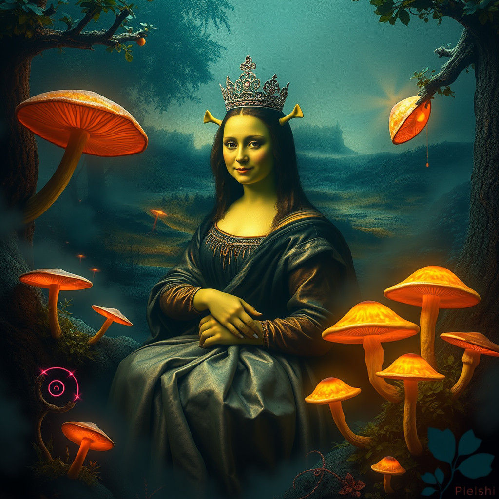 Shrek Mona Lisa in Dreamlike Fantasy Realm