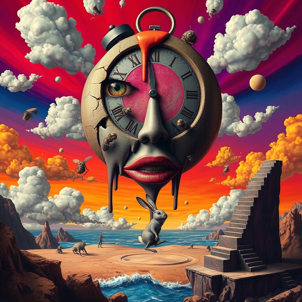 Surreal Dreamscape with Melting Clock in Dalí Style
