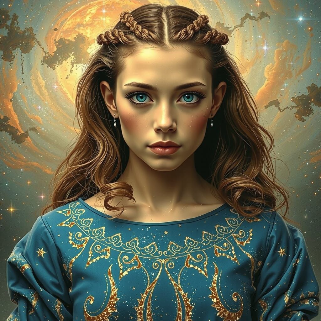 Cosmic Stardust Figure in Hyperrealistic Expressionism