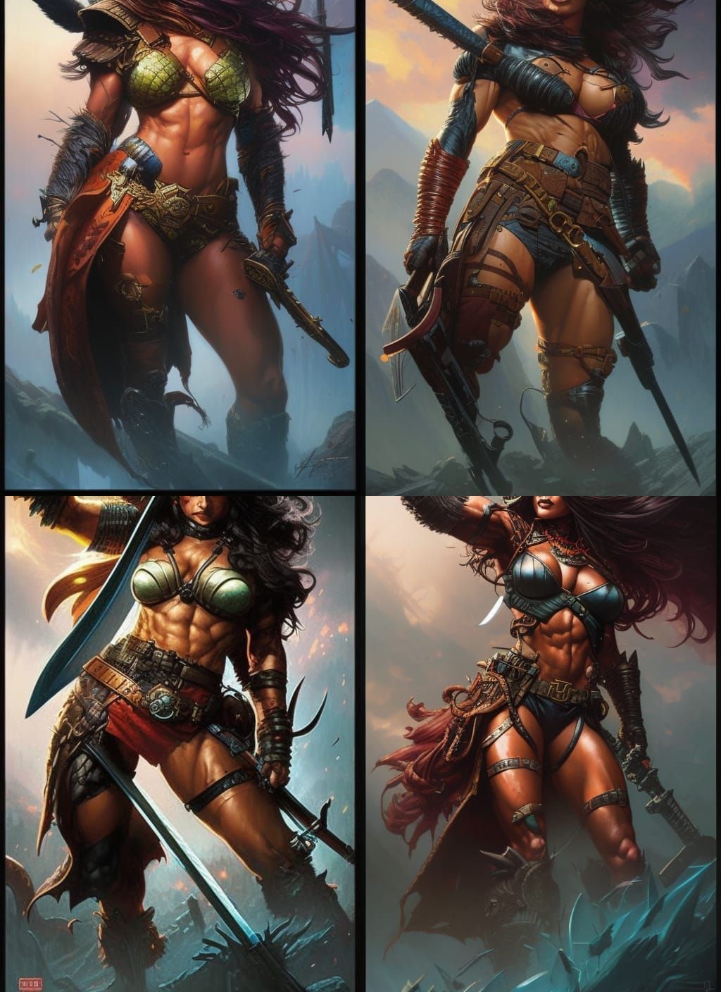 Crayon Caricature of a Powerful Female Barbarian