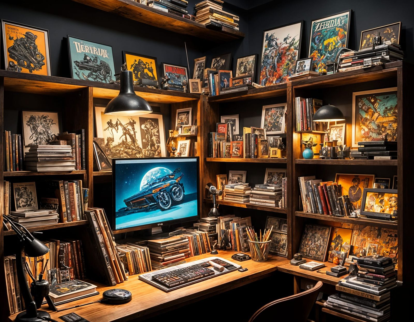 Cozy Illustrator's Room with Retro Gaming Setup