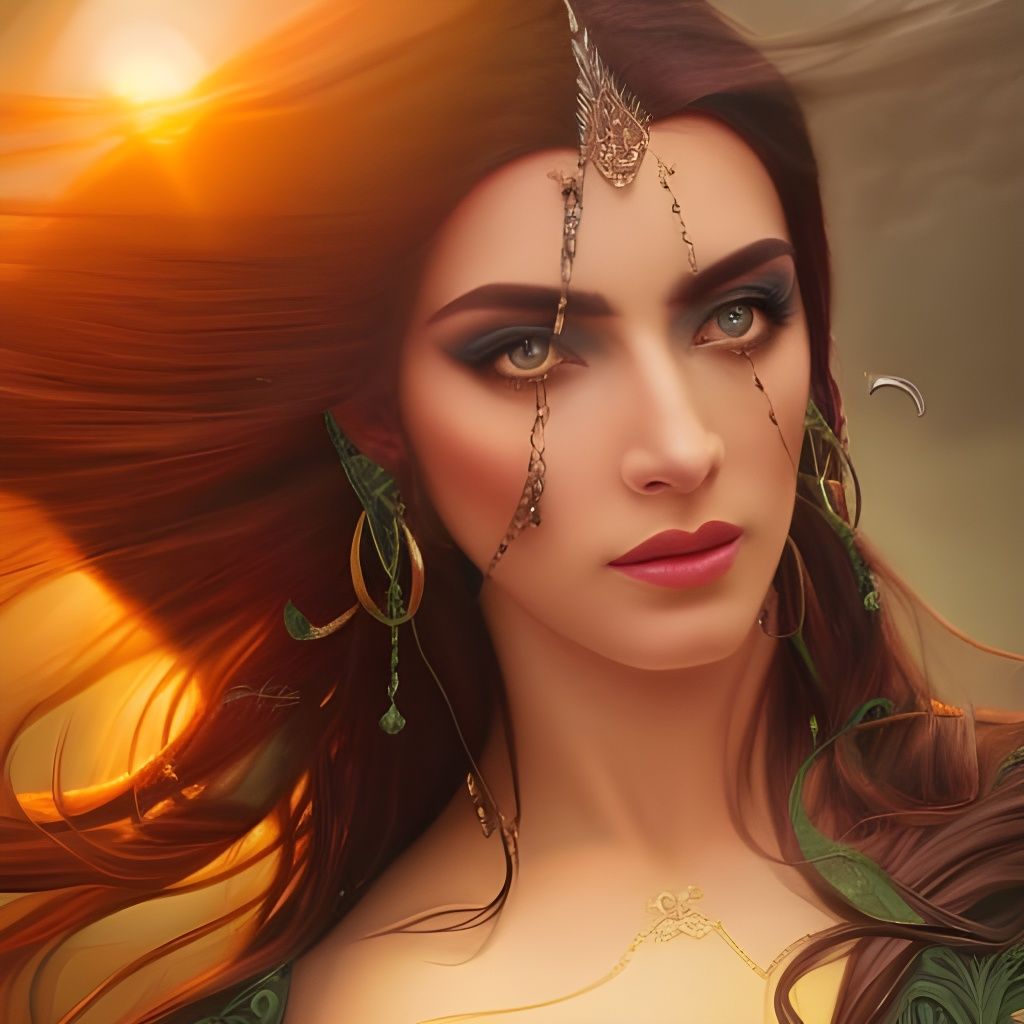 Goddess Hekate Portrait with Swirling Green Magic