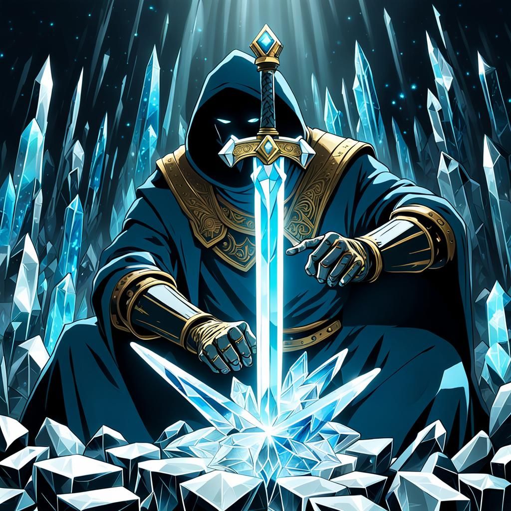 Craftsman Forging a Glowing Crystal Sword