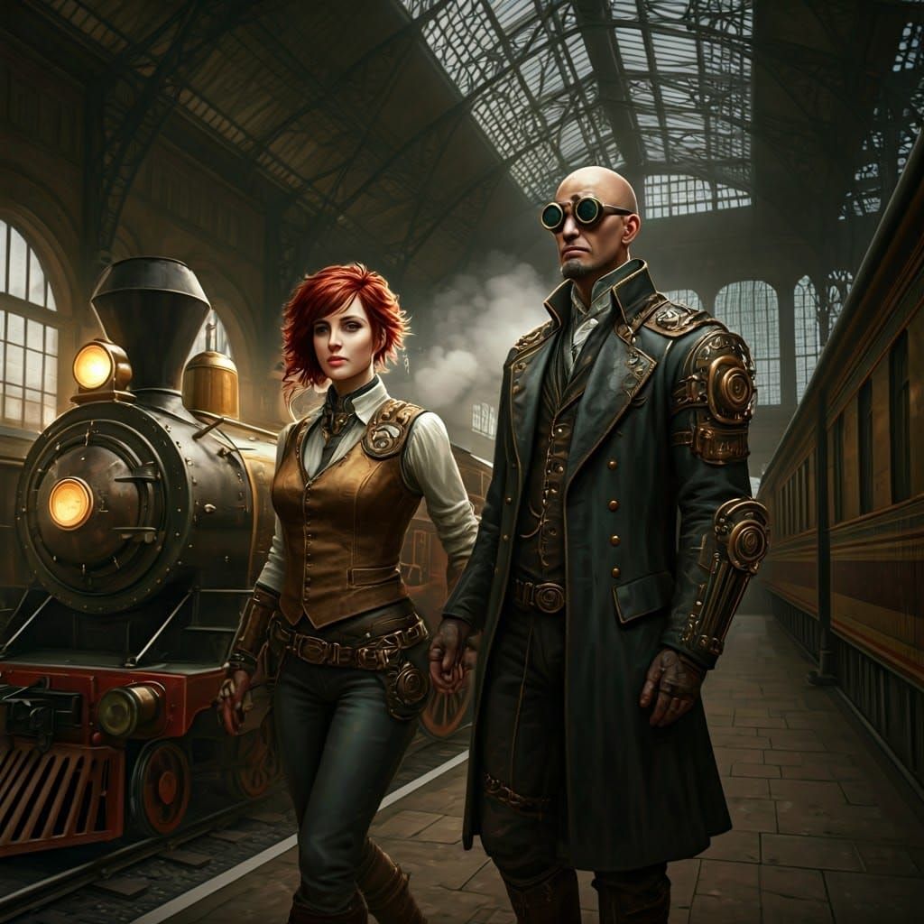 Steampunk Family Steps Off Grand Train into Victorian-Era El...