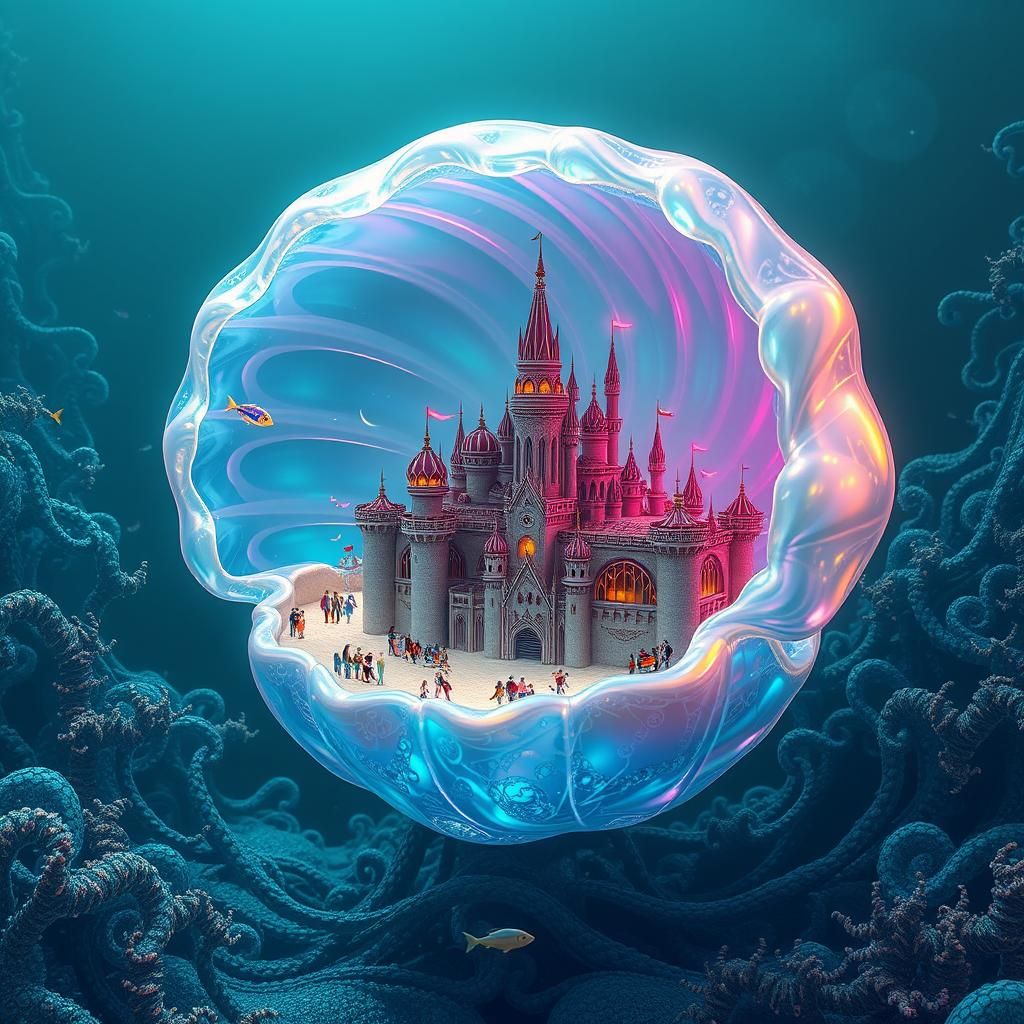 Glass Seashell City in a Dreamlike Ocean