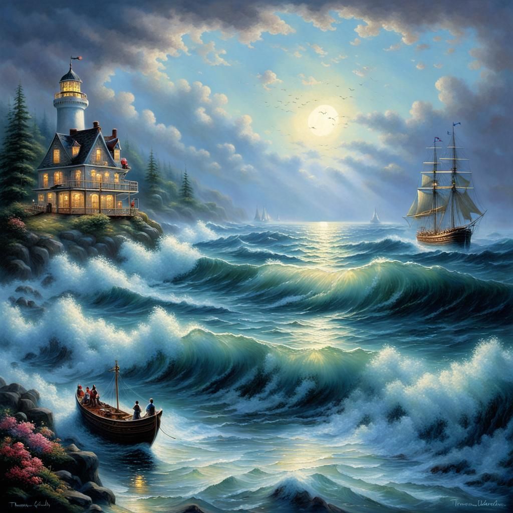 Ethereal Moonlit Ship on Endless Sea