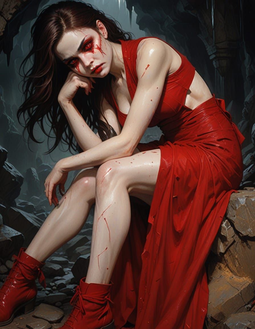 Satana Hellstrom In Dark Fantasy Cavern, Cinematic Style