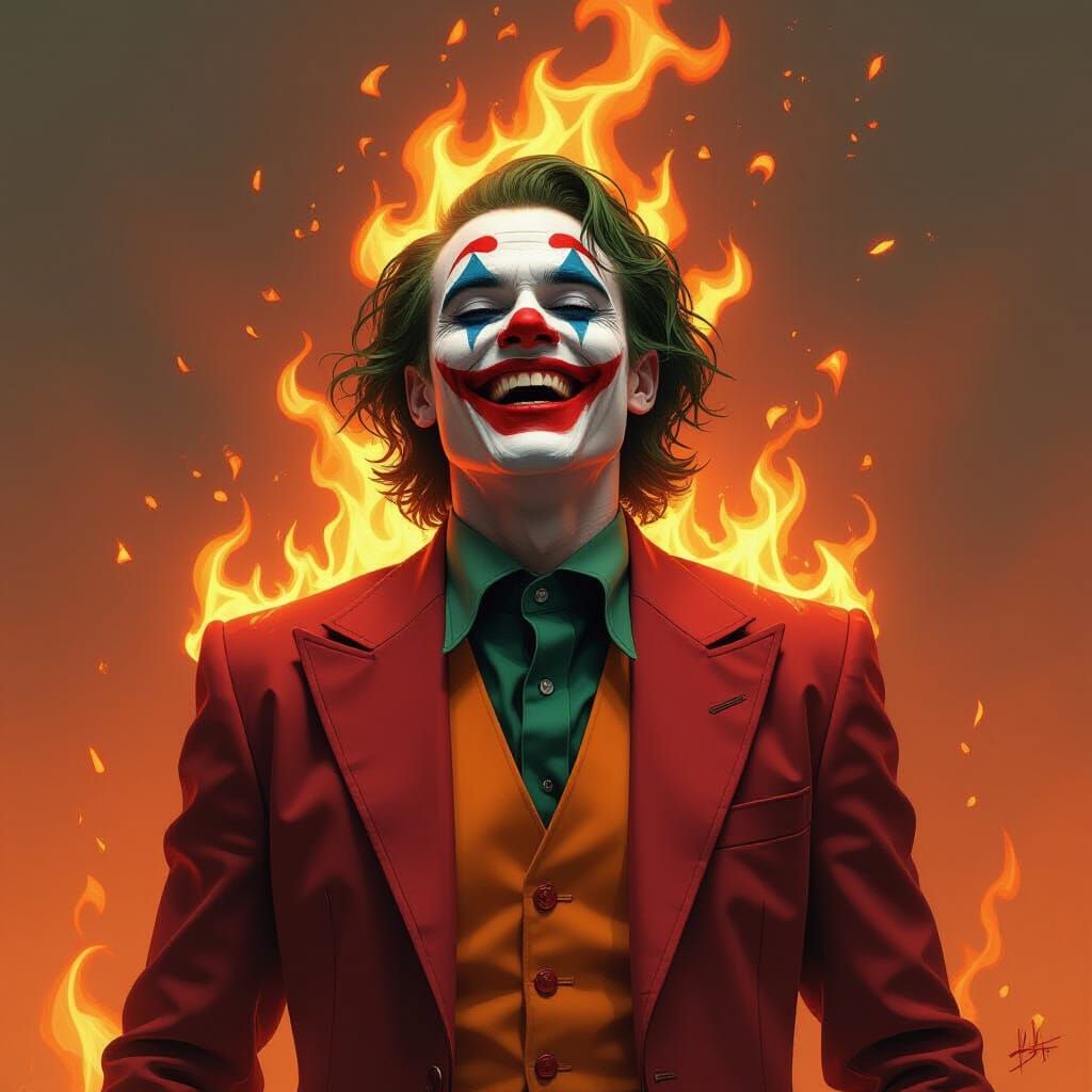 Dark Joker Engulfed in Flames: Cinematic Art