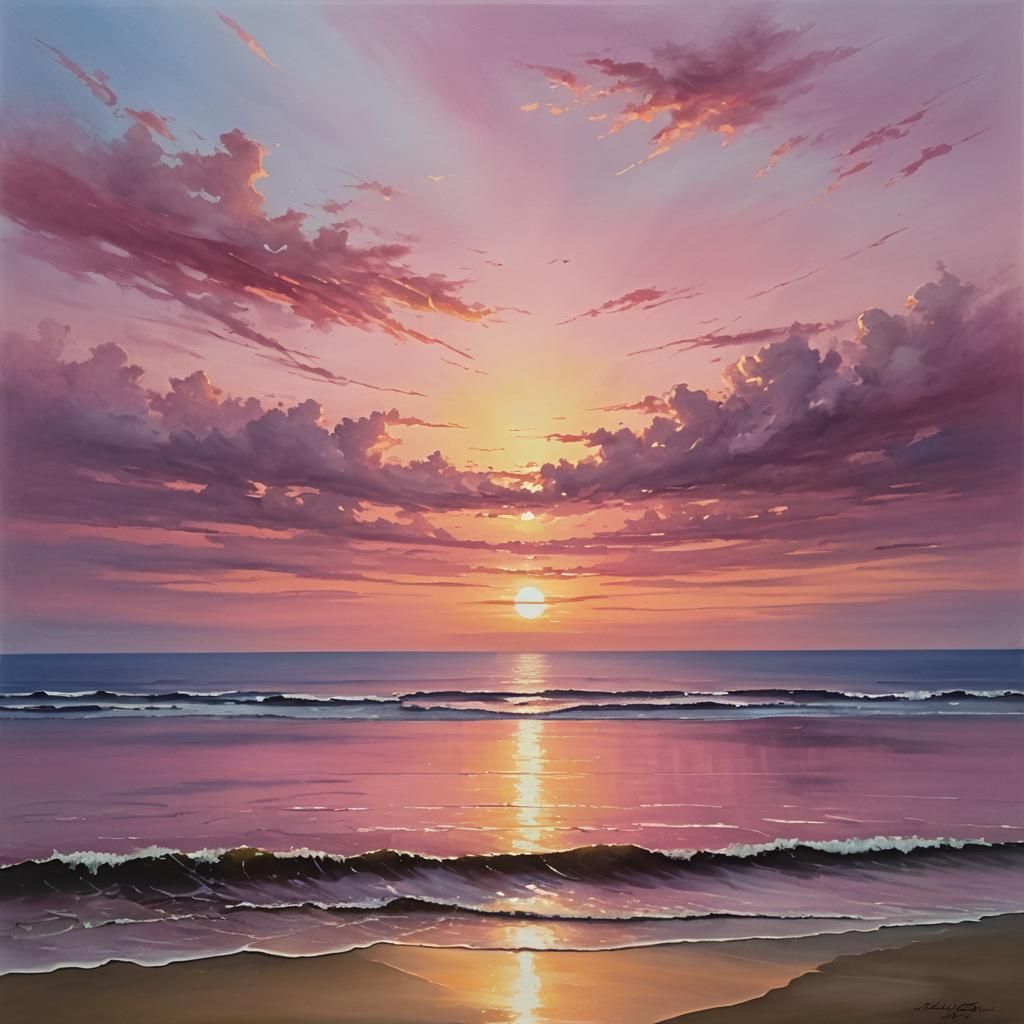 Ocean Sunrise Painting in Warm Vivid Colors