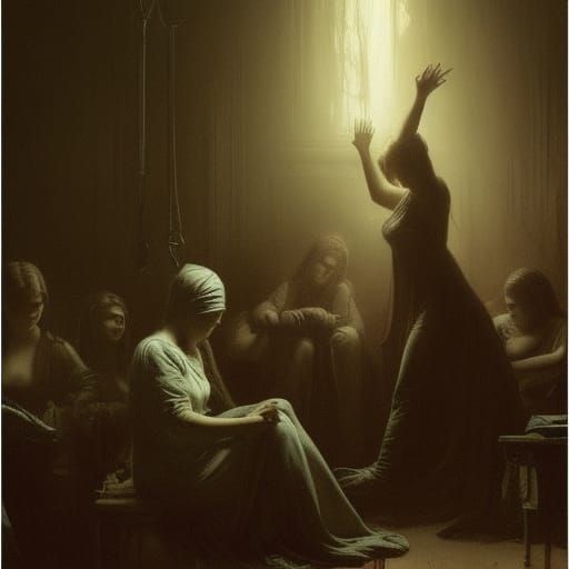 Horrific Dishwashing Scene in Engraving Style