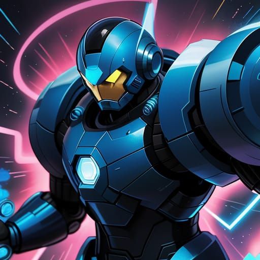 Mega Man with Plasma Cannon in Comic Book Style