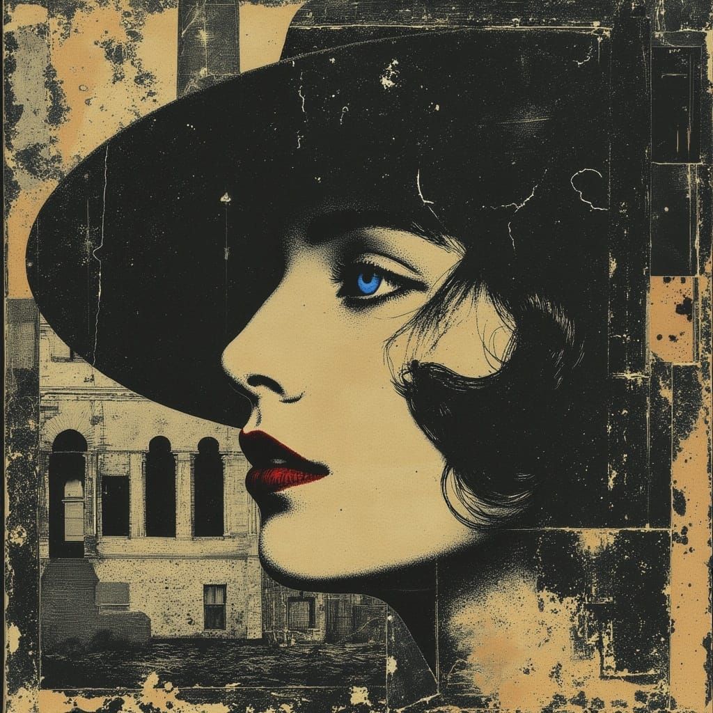 Woman with Swirling Hair in Gilded Abstract Portrait