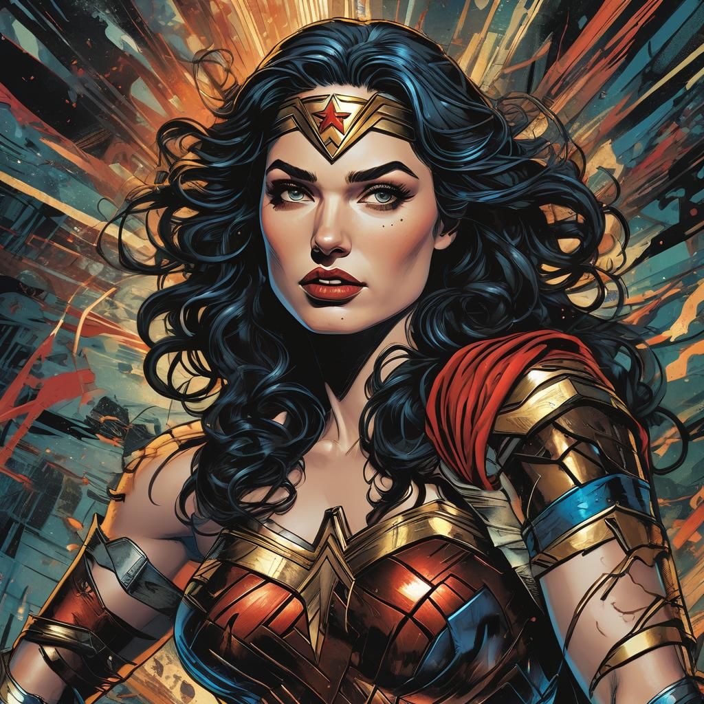 Wonder Woman in Retro Comic Book Style