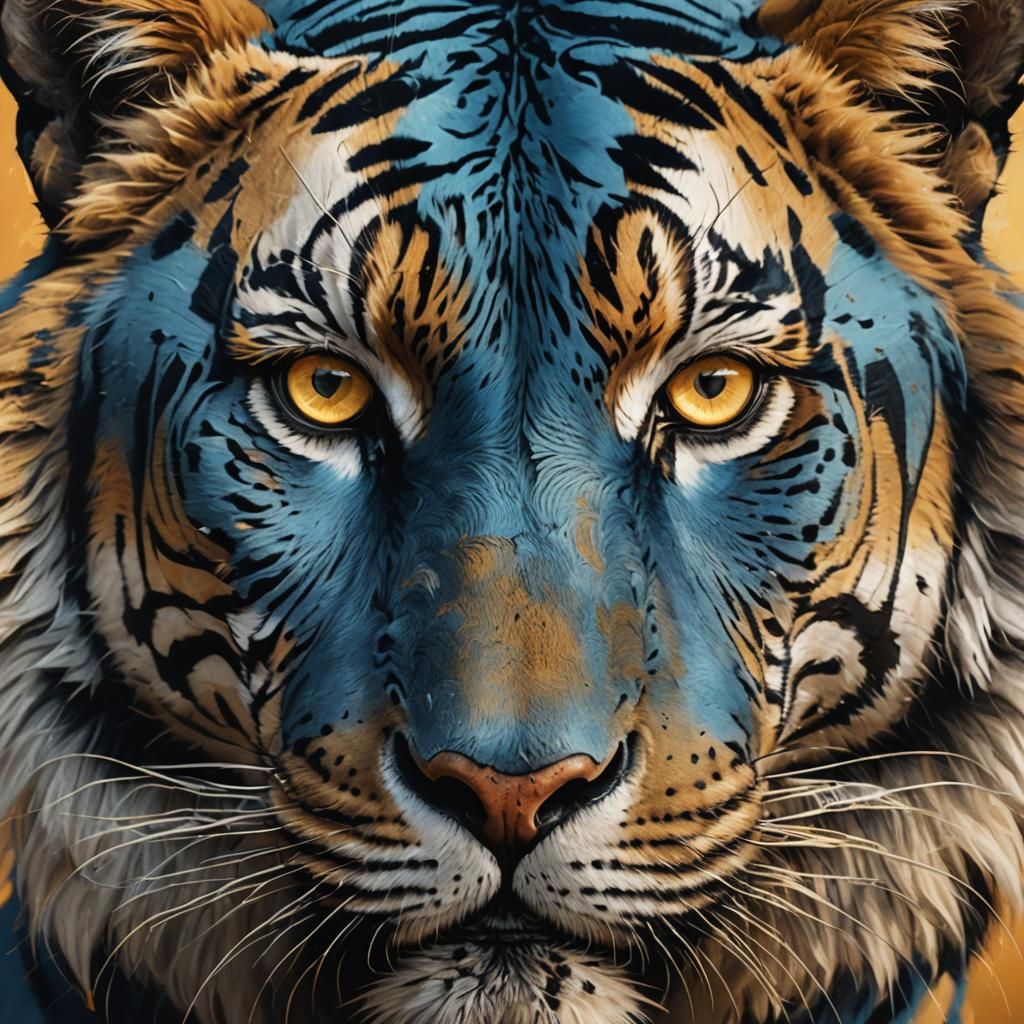 Majestic Blue Tiger Portrait in Illustrative Style