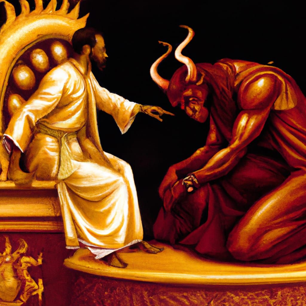 Lucifer Bows Before the Demiurge: Oil Painting