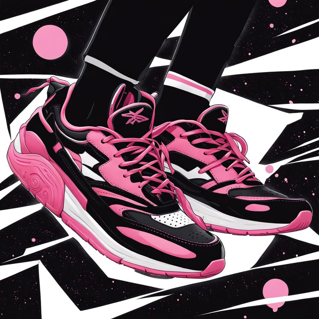 Black and Pink Sneakers in Anime Style