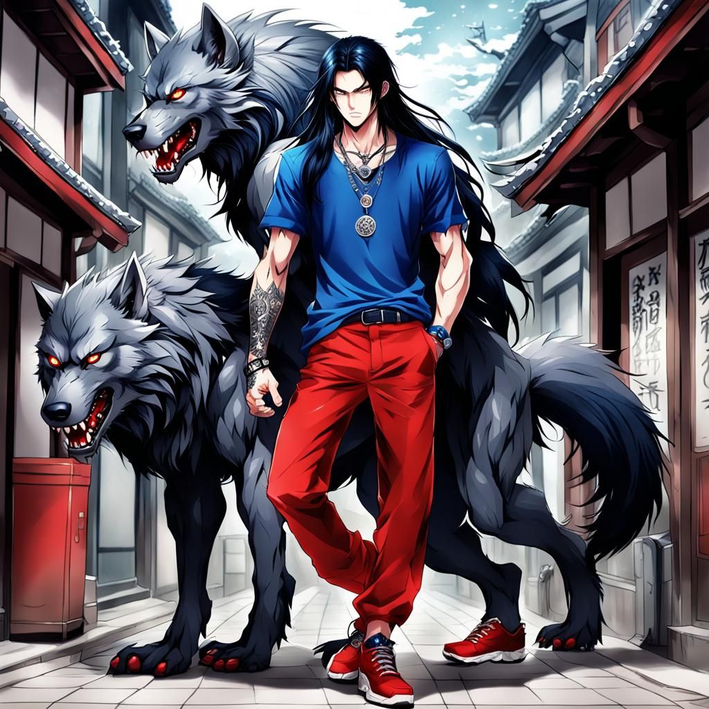 Anime Man with Tattoos and Werewolf Necklace