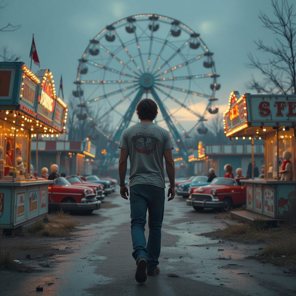 Eerie Abandoned Carnival Scene in Cinematic Style