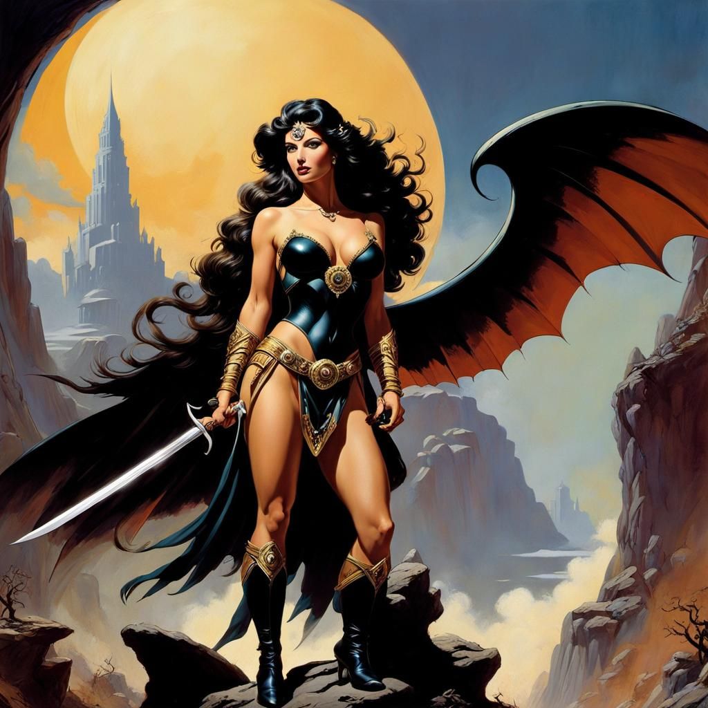 Blonde Angel Plays Guitar with Black Wings