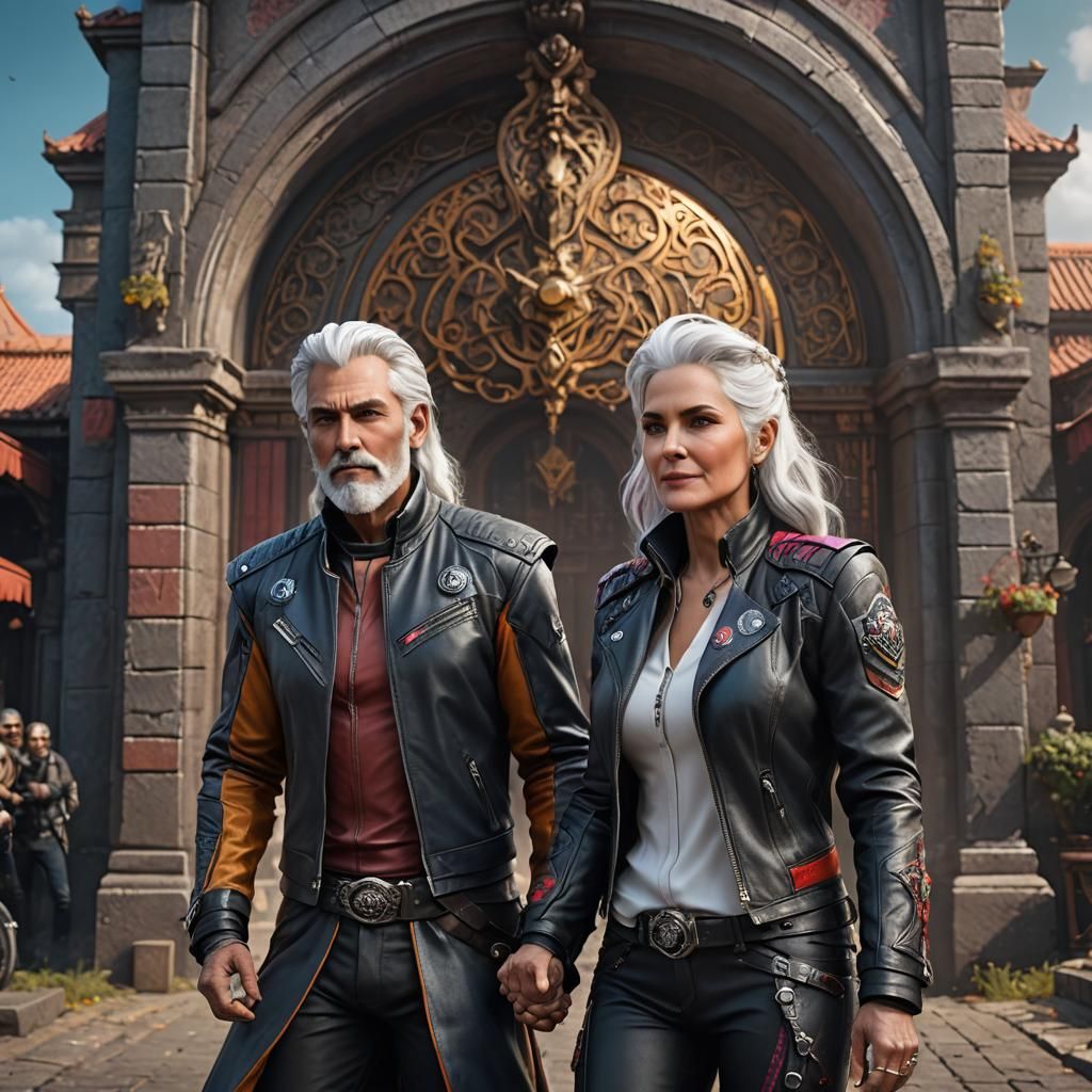 Biker Couple in Detailed Matte Painting Style