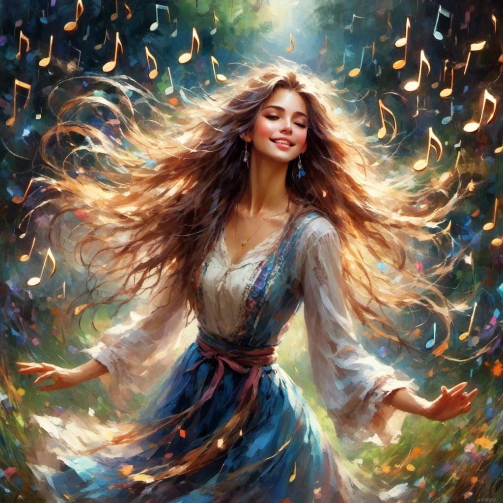 Bohemian Lady Dancing with Musical Notes