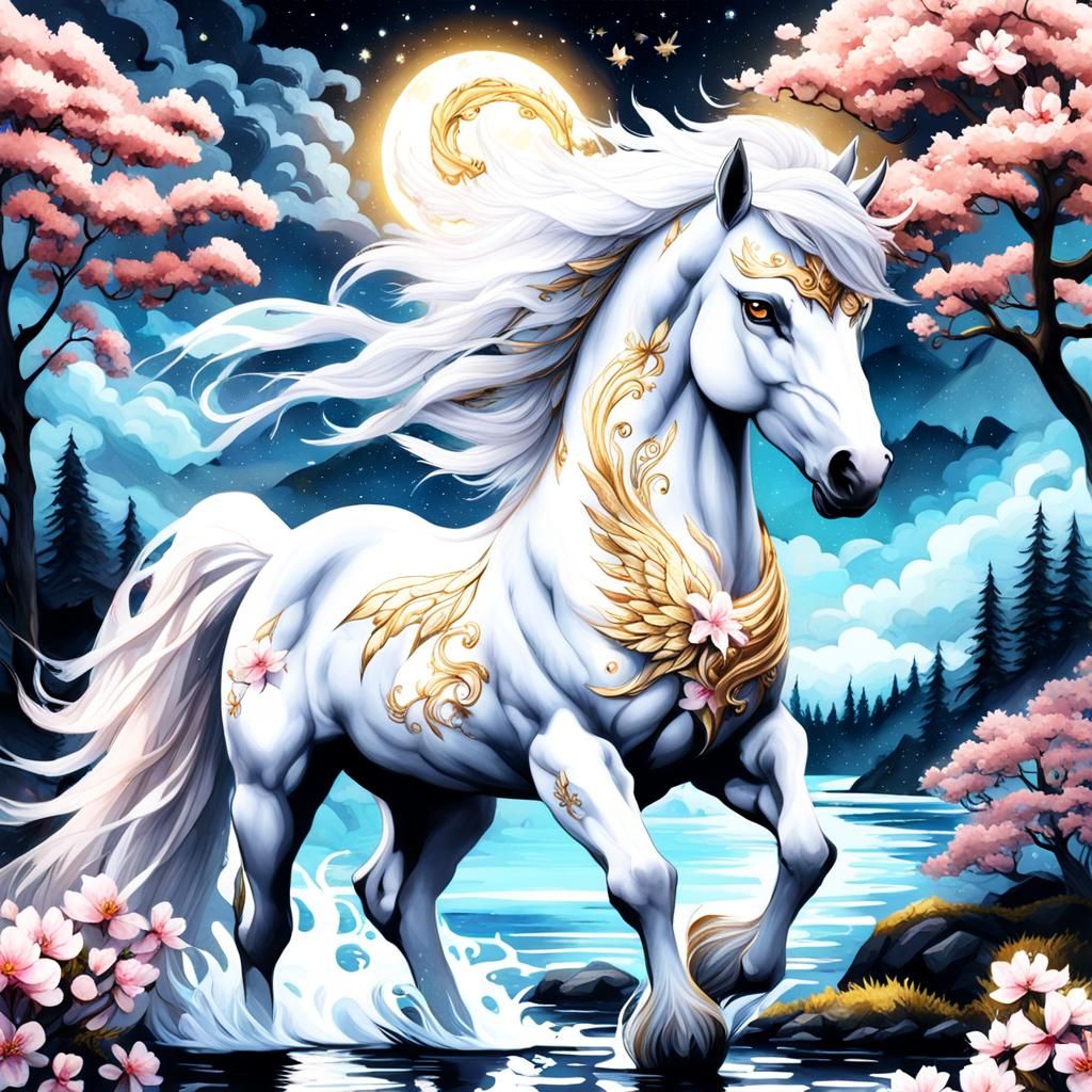 Bioluminescent Pegasus in Gothic Watercolor Style