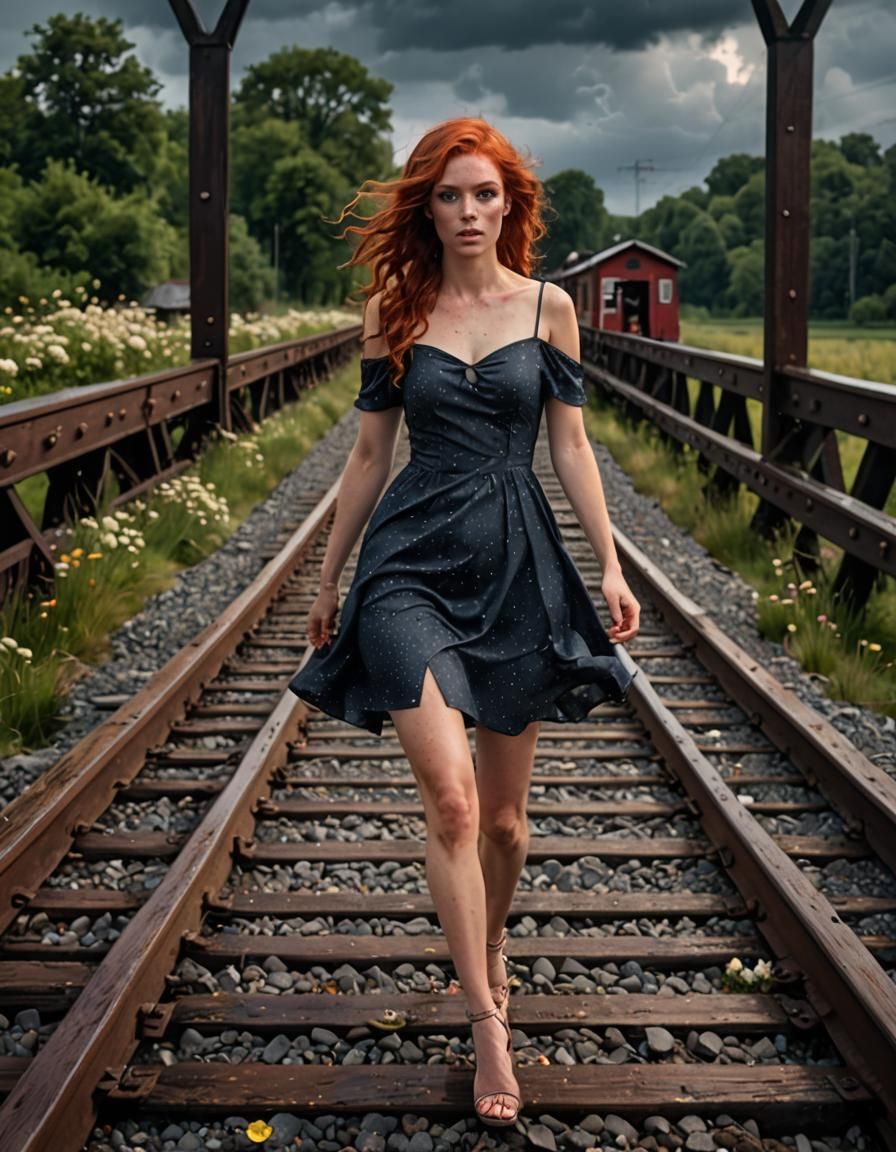 Redhead in Thunderstorm: Hyperdetailed Dark Fantasy Art