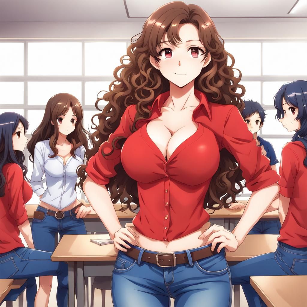 Anime Style Female Teacher with Students