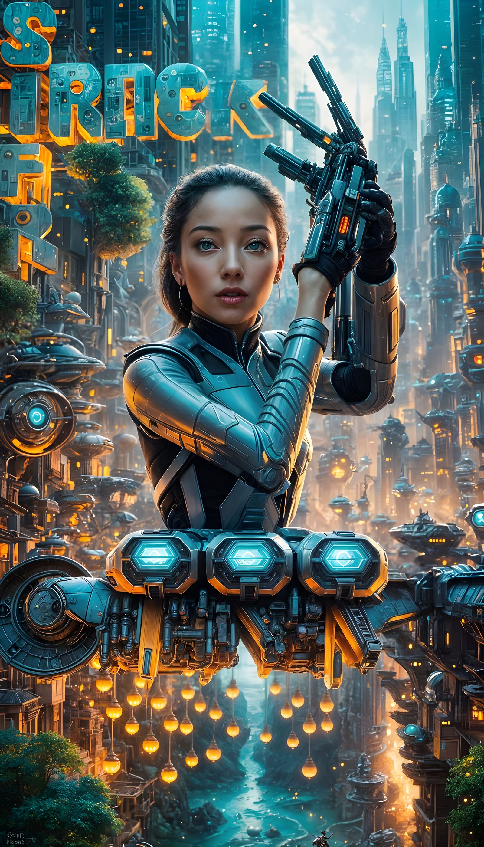 Futuristic Sci-Fi City Inside Mechanical Woman