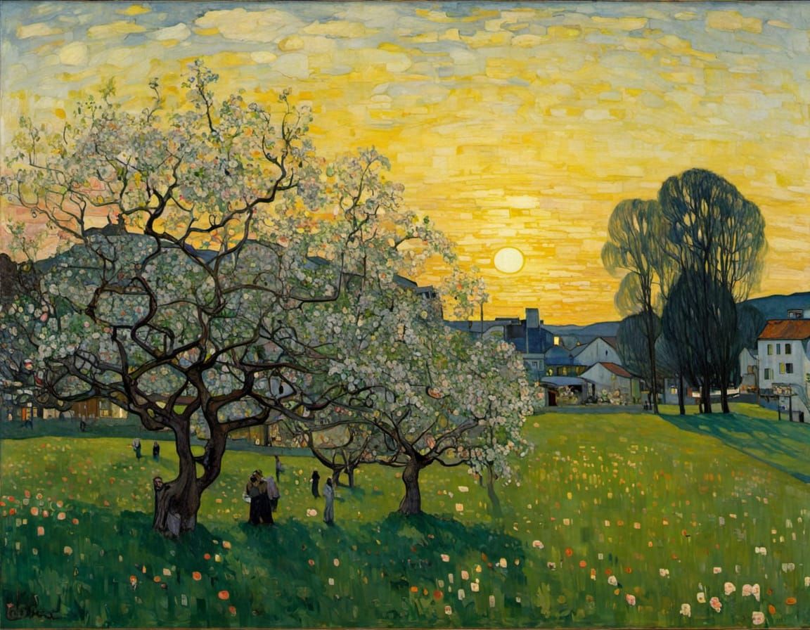 Austrian Masters' Enchanted Apple Blossom Garden in Soft Eve...