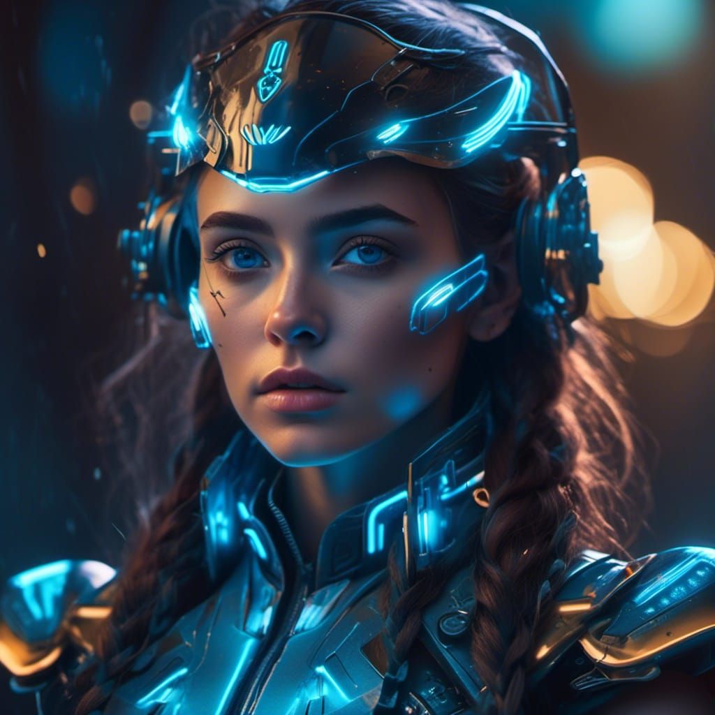 Cyberpunk Paladin with Glowing Neon and Digital Visor