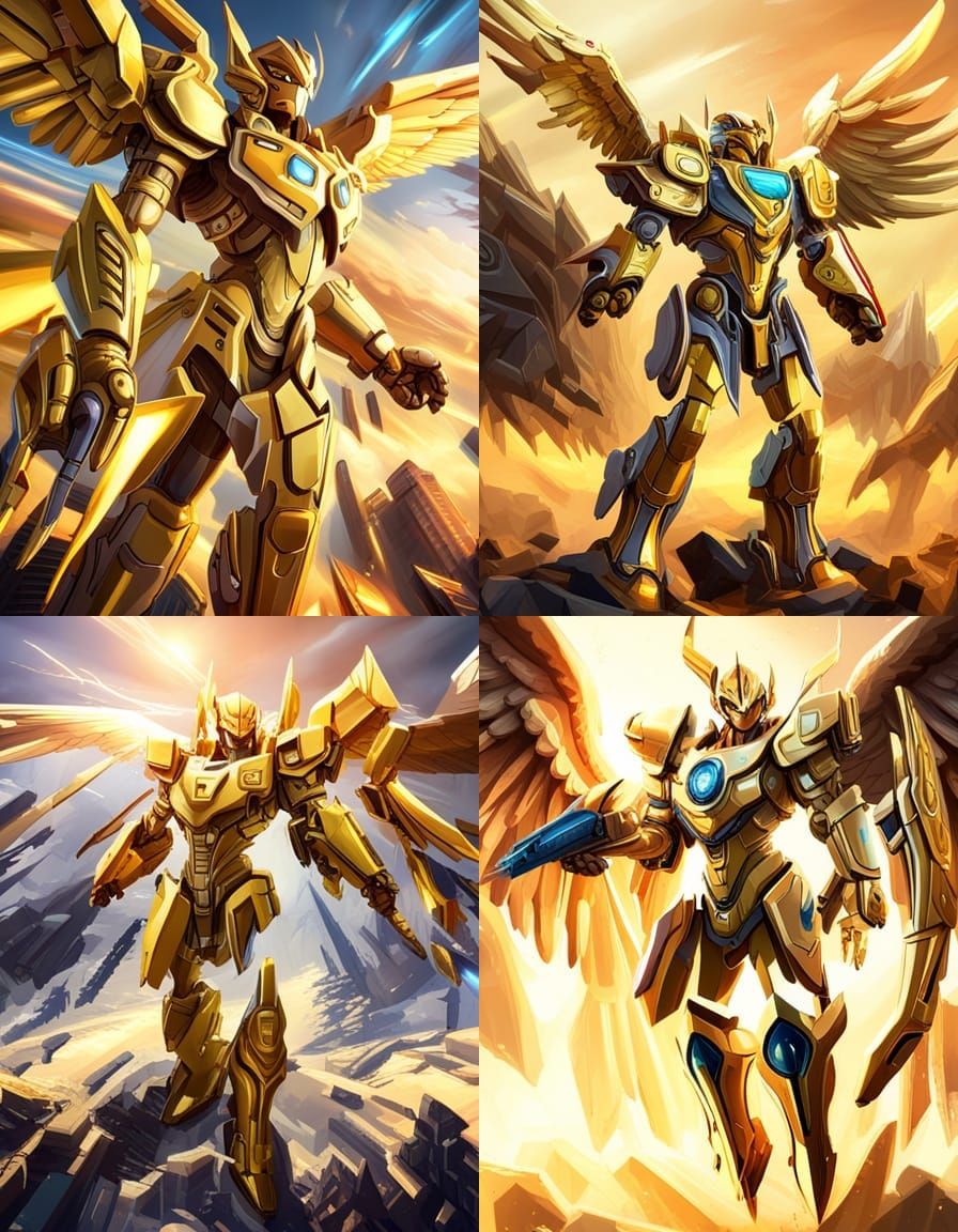 Golden Angel-Winged Mecha in Epic 3D Rendering