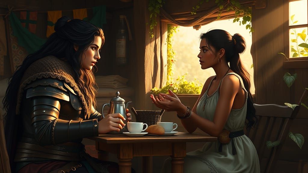 Barbarian and Thief: A Tender Moment in Matte Painting Style