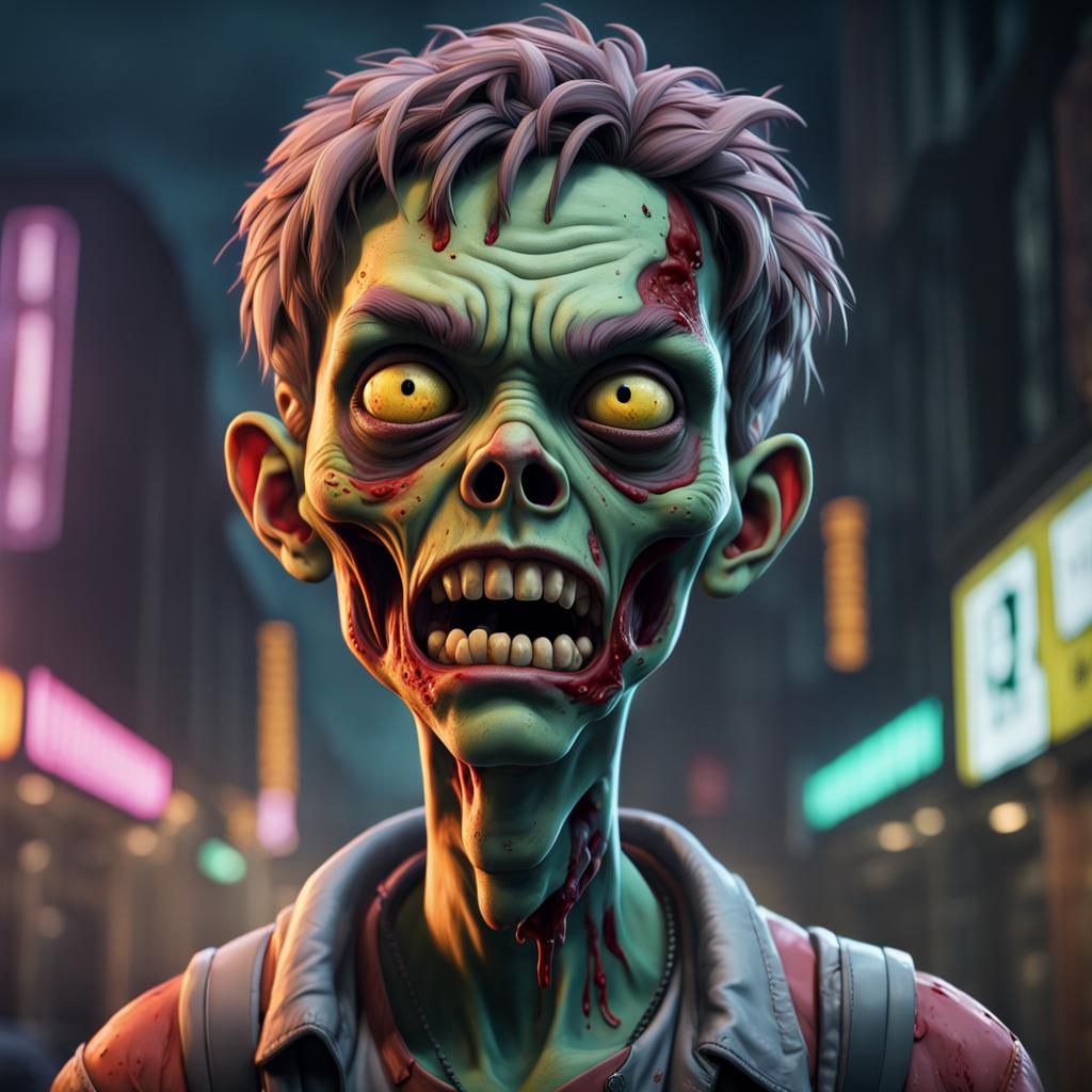 Teenage Zombie Portrait in Detailed Cartoon Style
