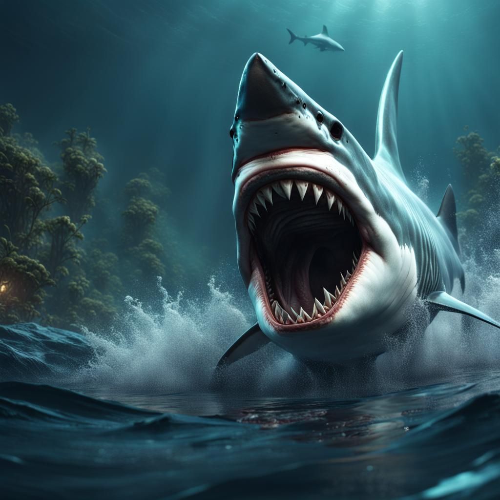 Terrifying Shark in Detailed Matte Painting