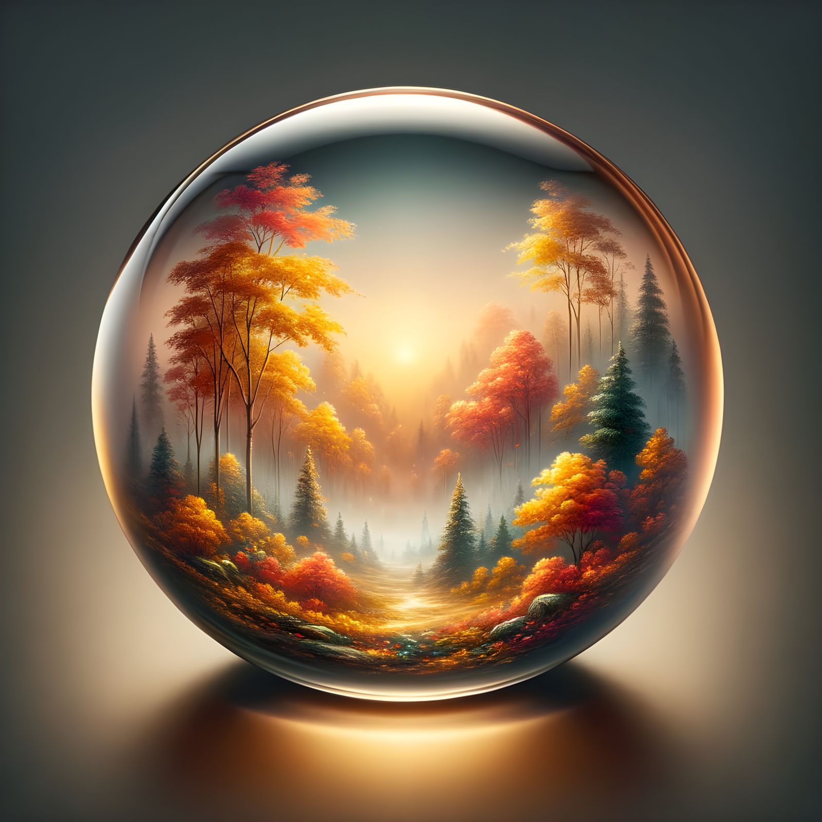 Glass Paperweight with Ethereal Autumn Landscape