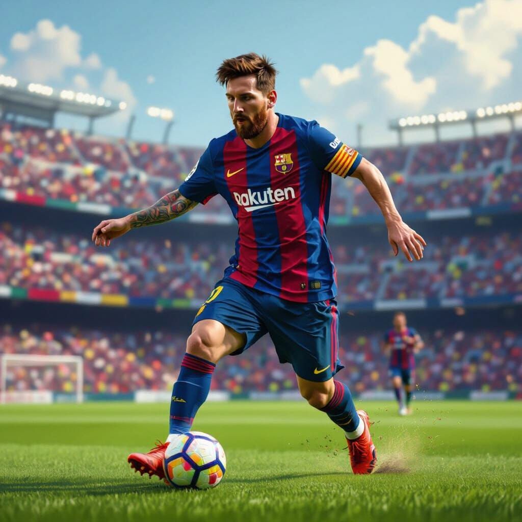 Lionel Messi on Soccer Field in Digital Art Style